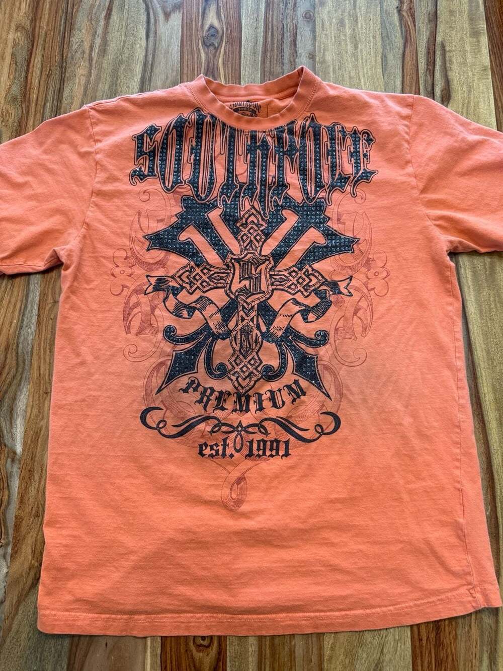 Southpole Premium Y2K Cross Graphic T-Shirt Orange Size XL